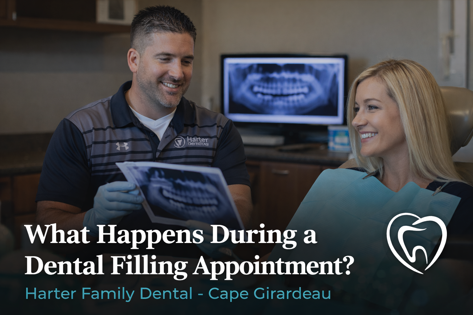 Dentist prepping patient for dental fillings in Cape Girardeau by showing a dental x-ray result
