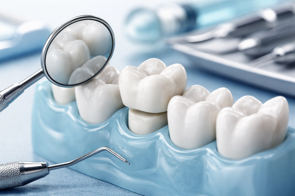 Close up of dental crown model